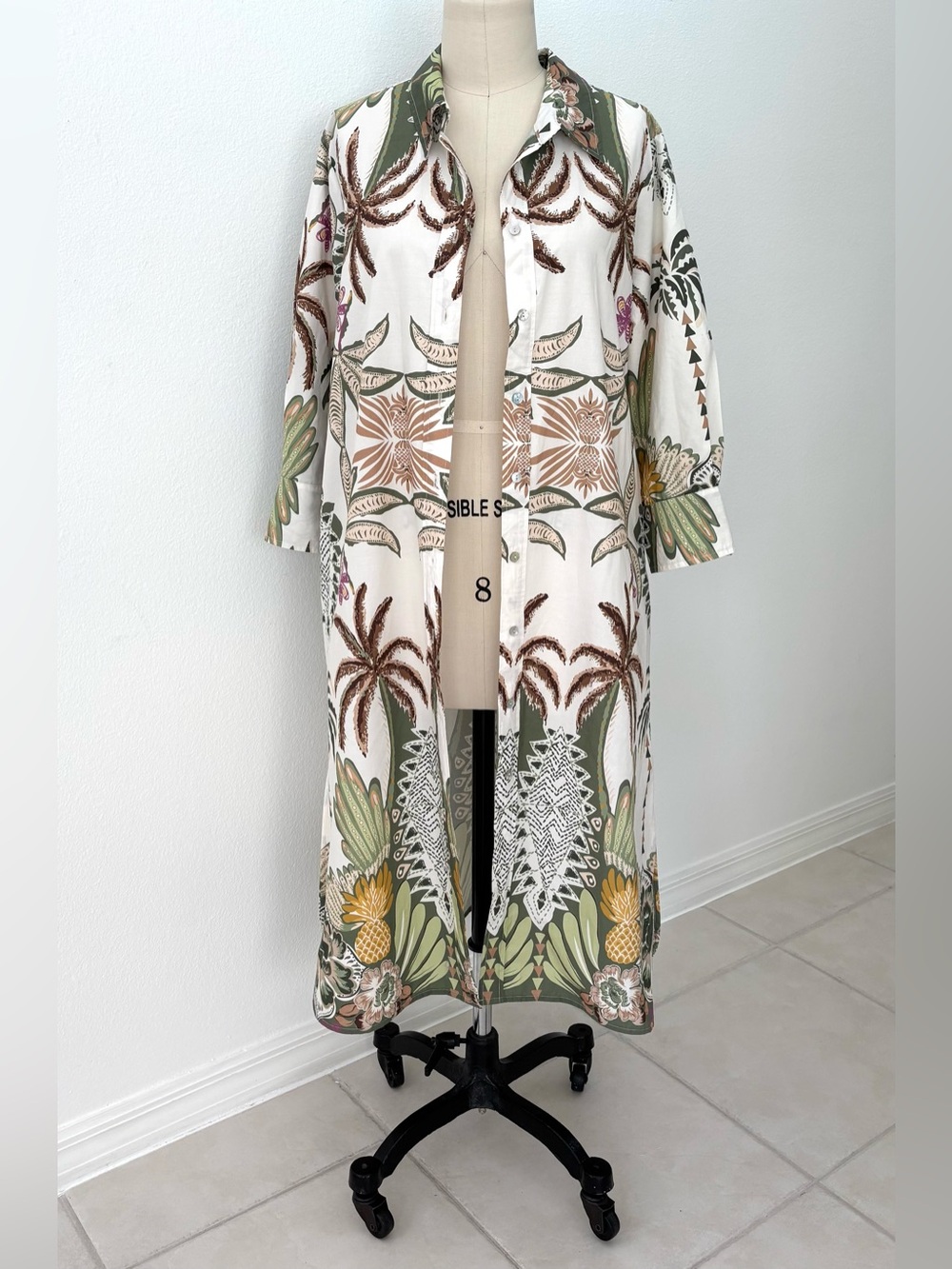 Zenara Woman Paloma Printed Cotton Shirt Dress NWT Tropical Print Relaxed L - Picture 3 of 11